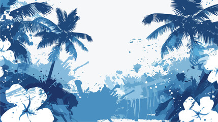 Grunge blue banner with palms and florals Flat vector