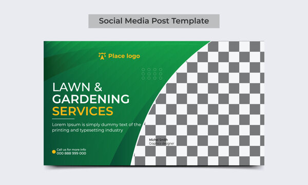 Lawn and Gardening service social media post web banner template.