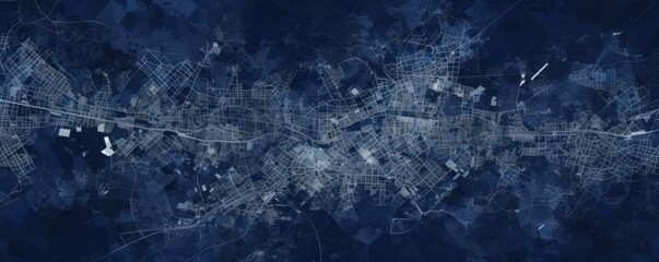 Navy Blue and white pattern with a Navy Blue background map lines sigths and pattern with topography sights in a city backdrop - obrazy, fototapety, plakaty