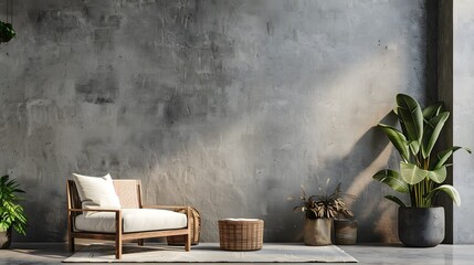 Urban Loft Vibes: Modern Living Room Interior with Concrete Wall Mockup