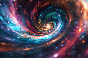 A cosmic spectacle, a swirling vortex of vibrant energy and kaleidoscopic colors