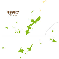 沖縄県全体の地図、離島を含む、シンプルでかわいい地図