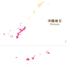 沖縄県全体の地図、離島と奄美諸島を含む、シンプルでかわいい地図