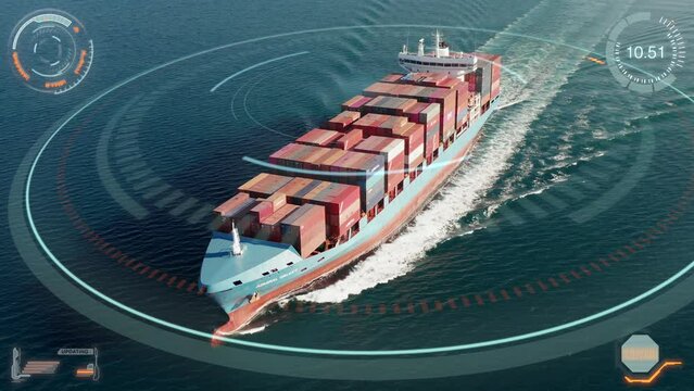 Port efficiency management telemetry display on Container Ship 
