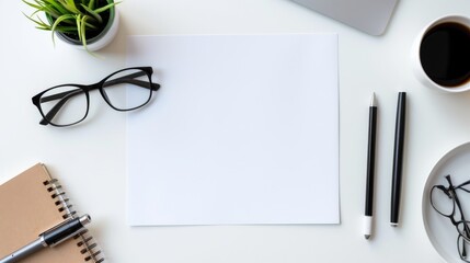 only 1 empty white sheet of DIN A4 paper lying alone on a white desk 