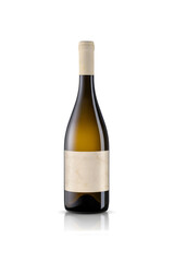 White wine bottle with blank label on white background. Easily apply your custom design on the label, including clipping path