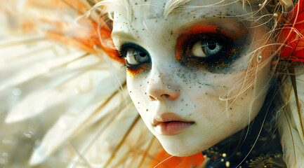 Cinematic, fantasy portrait of an alien forest woman with big eyes