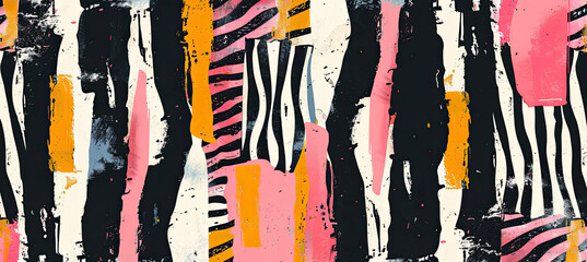 Hand drawn modern artistic stripes collage print. - obrazy, fototapety, plakaty