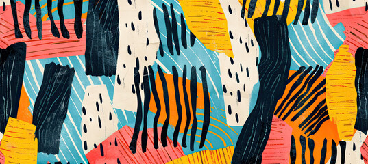 Hand drawn modern artistic stripes collage print. - obrazy, fototapety, plakaty