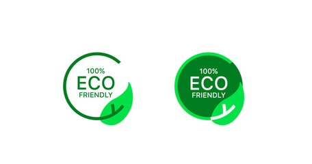100% Eco friendly sign. Flat, green, leaf icons, green planet, circle Eco friendly sign, eco friendly. Vector icons