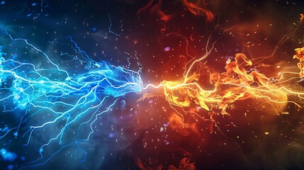 A versus banner highlighted by blue sparkling lightning, adding an electrifying element to the theme of competition - obrazy, fototapety, plakaty
