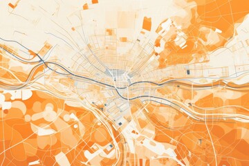 Orange and white pattern with a Orange background map lines sigths and pattern with topography sights in a city backdrop