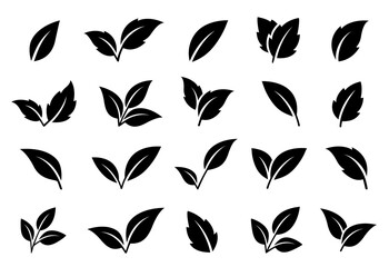 black plants leaves, letter v, set icons - 779613482