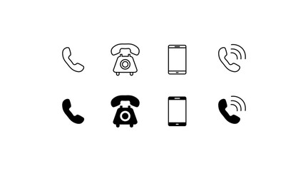 Phone handset icons. Linear, handset, retro phone, smartphone, call icons. Vector icons