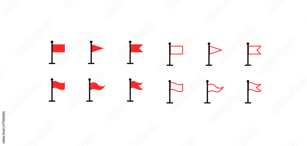 Poster checkbox icons. flat, red, collection of flags for location point design. vector icons