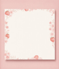 Pink background with frame for text. Frame with berries. Pattern around the edges with berries.
