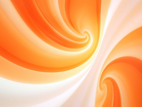 Orange background, smooth white lines, radians swirl round circle pattern backdrop with copy space for design photo or text
