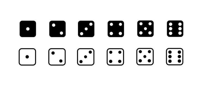 Set of dice. Silhouette, black, dice collection. Vector icons