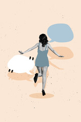 Creative abstract template collage of speech bubble speaking quote talking back dancing female...
