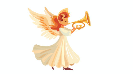 Illustration of a Christmas angel playing a horn on a