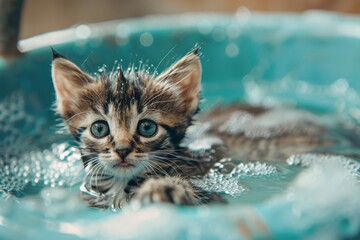 Giving a kitten a bath