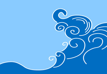 Blue wavy background icon. Flat, blue, beautiful sea background for design, blue wavy background. Vector illustration