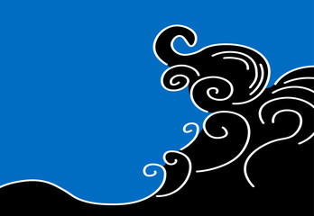 Blue wavy background icon. Flat, blue-black, beautiful sea background for design, blue with black wavy background. Vector illustration