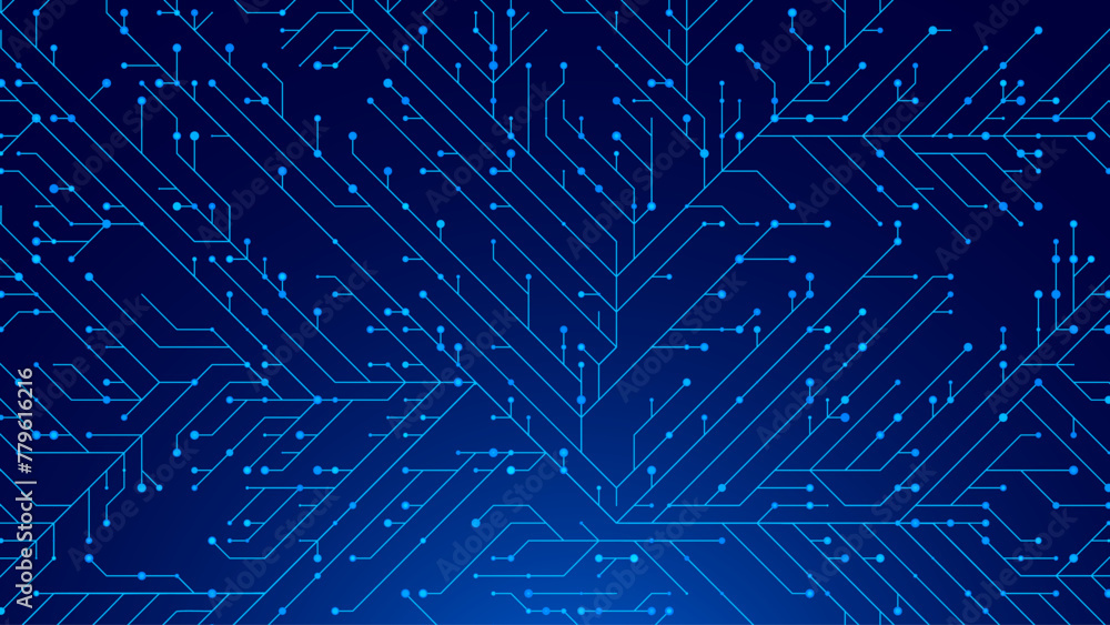 Aufkleber Blue CPU Microchip Circuit Tech Bg. Cyber Security Technology Background. Blue Cyber Lines. Digital Circuit Network Protection Backdrop. Vector Illustration.