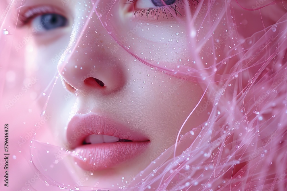 Poster dreamy abstract image featuring soft pink hues with glittering bokeh effect, symbolizing magic and f
