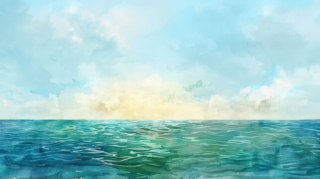 Abstract watercolor painting of waves in the sea. Use for wallpaper, posters, postcards, brochures.