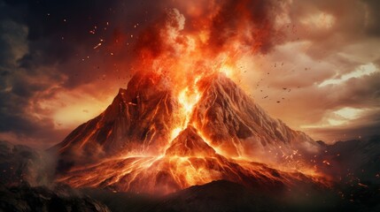 photograph of Volcano erupts spewing lava It represents the violent power of nature. 