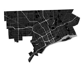 Detroit map. Detailed map of Detroit city poster with streets. Cityscape vector.