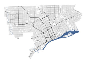 Detailed map of Detroit city, Cityscape. Royalty free vector illustration.