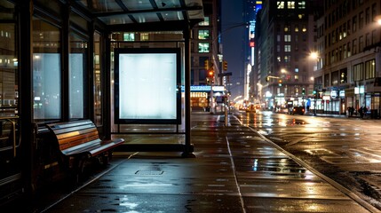 Blank street billboard poster , Bus shelter mockup at night