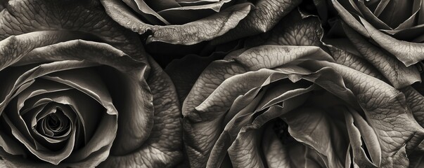 Artistic black and white image showcasing the intricate details of rose petals - obrazy, fototapety, plakaty