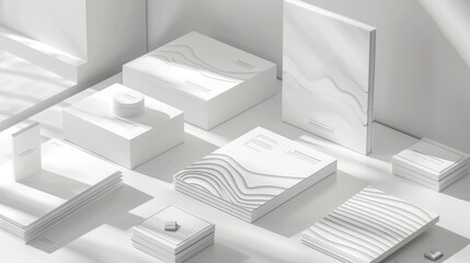 mockup for the presentation of the brochure, White 3D podiums, with shadows