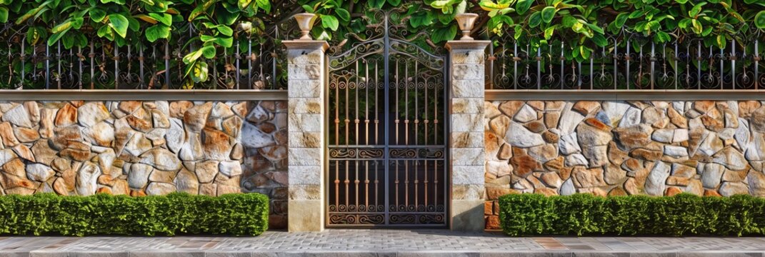 a beautiful metal fence with a fence entrance door
