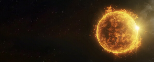 3D illustration of a wide shot of a star in our solar system. gaseous nebulae shooting out of the surface of the Sun