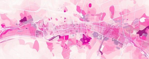 Pink and white pattern with a Pink background map lines sigths and pattern with topography sights in a city backdrop