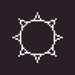 Fototapeta premium black and white simple flat 1bit vector pixel art icon of retro cartoon sun. sunlight sign