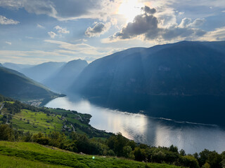 Autumn landscape in Stegastein view point road, south Norway. Europe