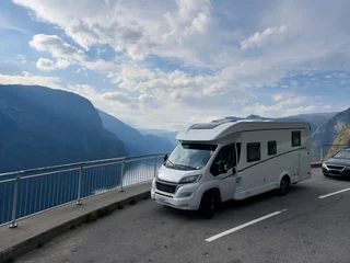 Foto op Canvas Motorhome camper in Stegastein view point road, south Norway. Europe © Alberto Gonzalez 