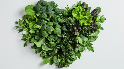 Fresh green leafy vegetables on white background