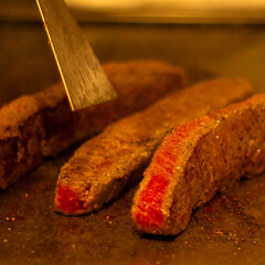 cutting stake on teppan