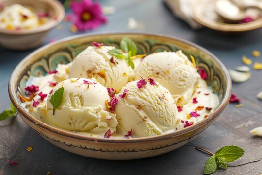 Indian ice cream served on a plate in India