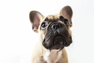 Obraz premium Inquisitive French bulldog puppy gazing upwards on white backdrop