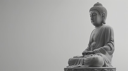 Fototapeta premium Buddha statue on gray background, copy space