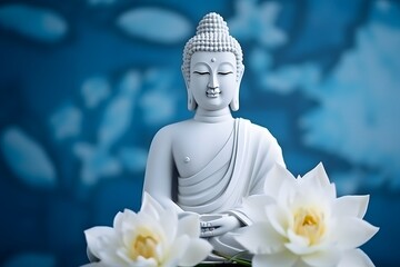 Buddha statue meditation on blue background