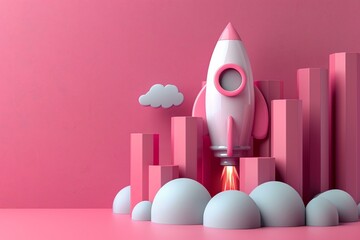 The trajectory of growth a rocket and rising graph bars