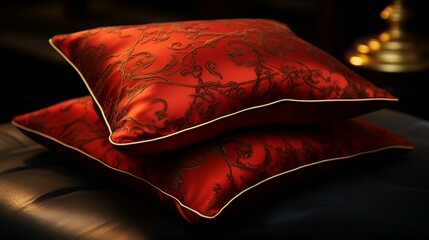 red pillow on black background